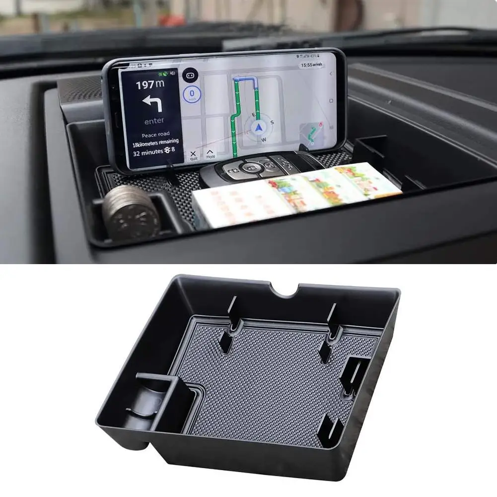 

Dash Center Console Table Storage Tray Instrument Organizer For Ford F150 2015-2019 ABS Black Materials Anti-Slip Rubber Pad