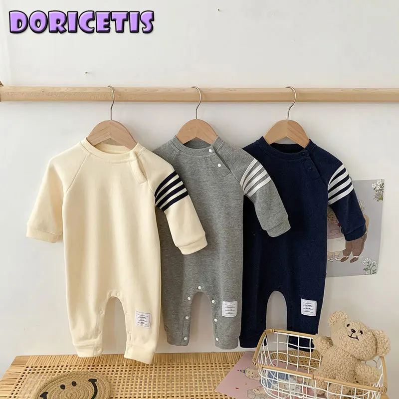 

Newborn Baby Romper Solid Color Fashion Stripe Design Pullover Jumpsuit Baby Spring New Go Out Soft Cotton Romper Kids Clothes