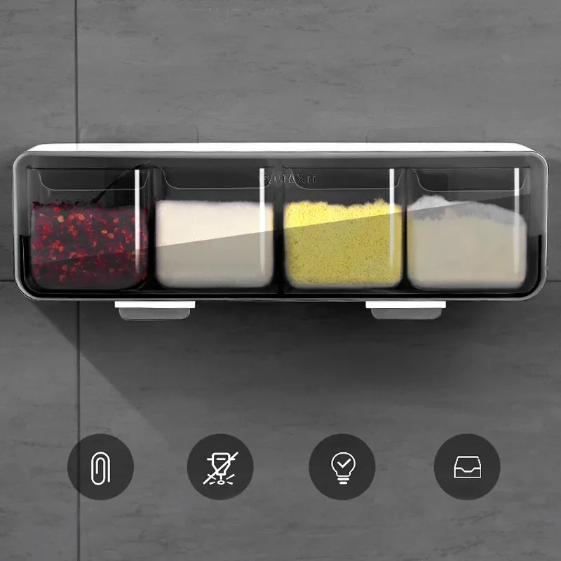 

2023 Kitchen Spice Rack Wall-mounted Spice Organizer Sugar Bowl Salt Seasoning Holder Spice Jars Storage Box Kitchen Supplies st