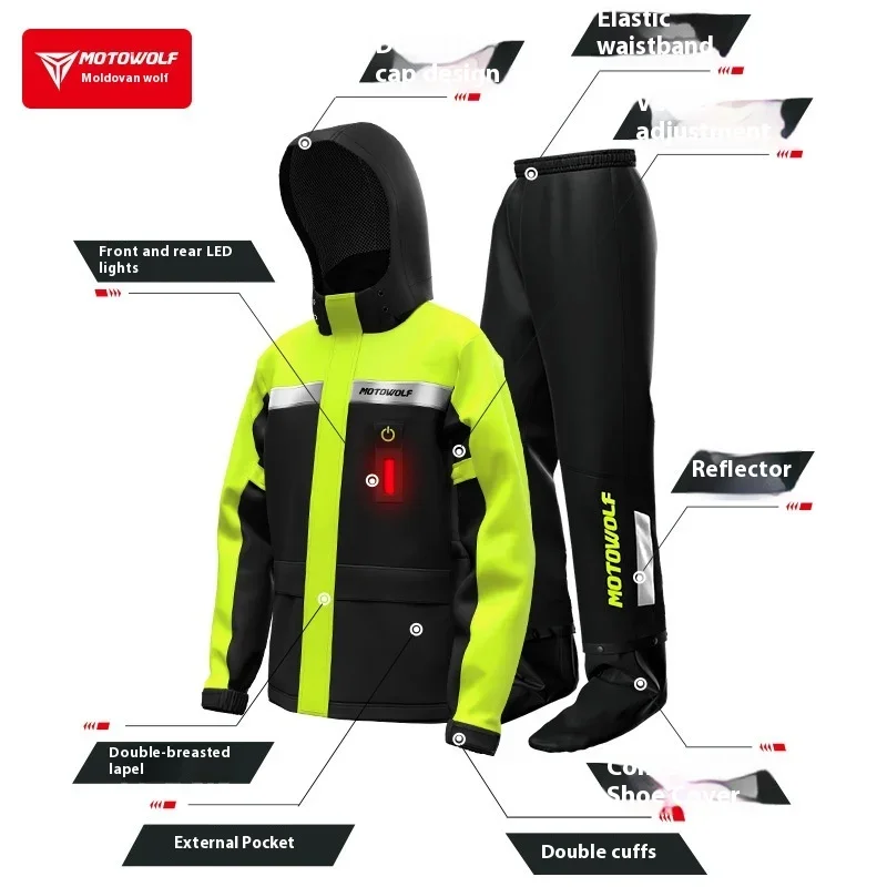 Мотоциклетный дождевик Motowolf, водонепроницаемый плащ для мотоциклиста, мужские и женские уличные байкерские дождевики со светодиодной сигнальной лампой (art.: 3920cb5abe19a) - 3920cb5abe19a