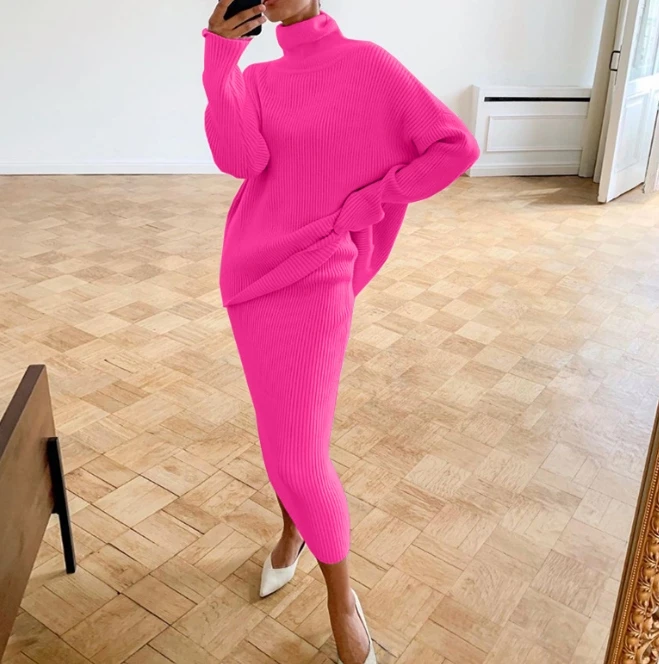 Женский комплект из двух предметов свободный пуловер с высоким воротом и