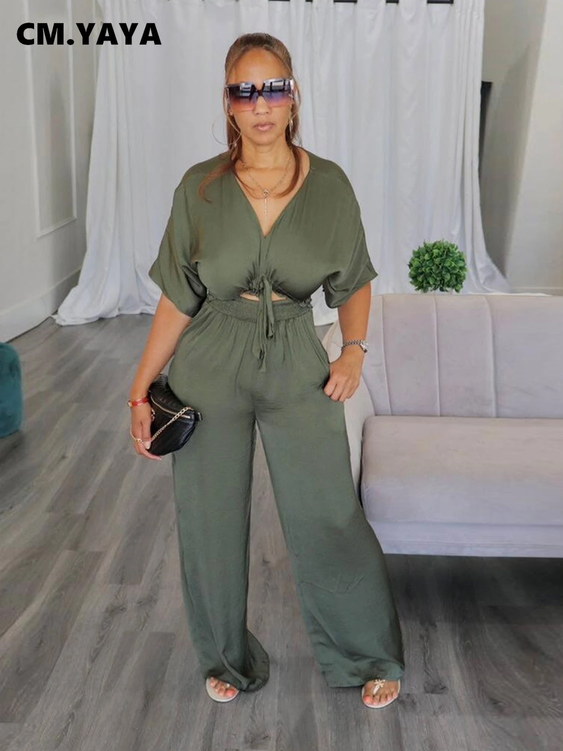 

Женский комбинезон с рукавом «летучая мышь», V-образным вырезом и высокой талией