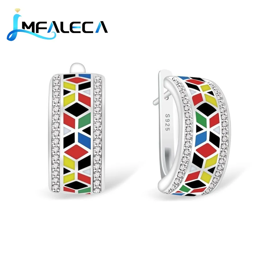 White Topaz Clip Earrings for Women 925 Silver Jewelry Multicolor Enamel Fashion Earring Wedding Birthday Fine Gift