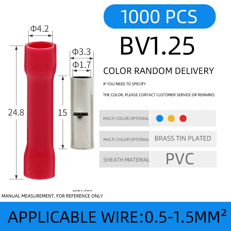 1000 шт., красные изолированные соединители для проводов, 16-22 AWG
