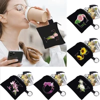 2022 womens bag coin purse flower color letter pattern print key storage bag small object ring buckle zipper black canvas mini