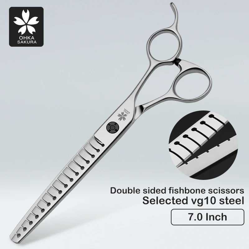 

Professional Pet Beauty Pioneer Type Double-Sided Fish Bone 7 Inch Vg10 Thinning Dog Trimming Scissors For Pet Shop