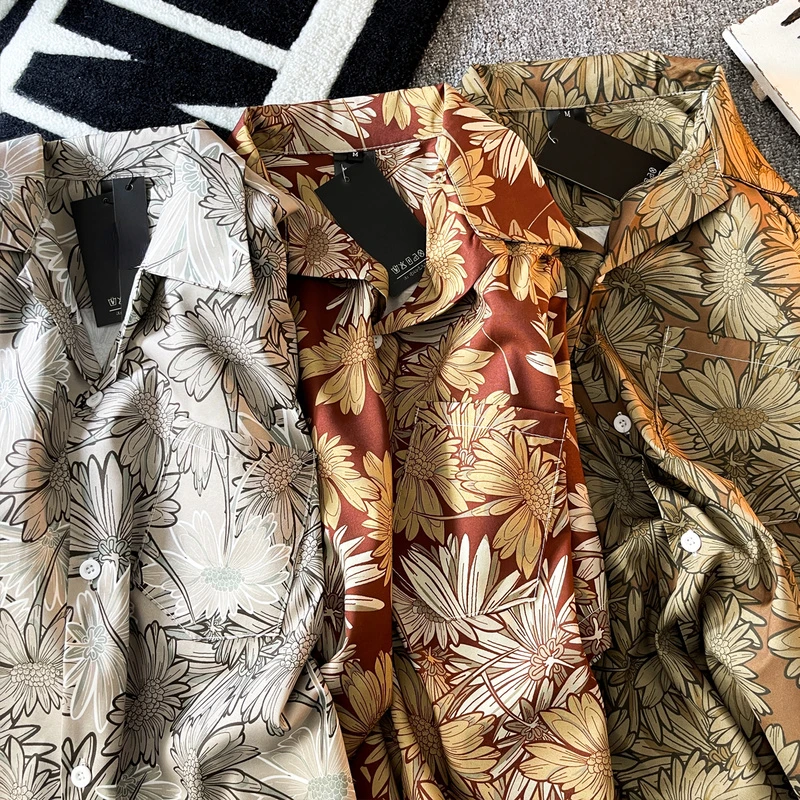 Рубашка мужская с цветочным принтом красивая летняя шикарная модная в стиле Ins