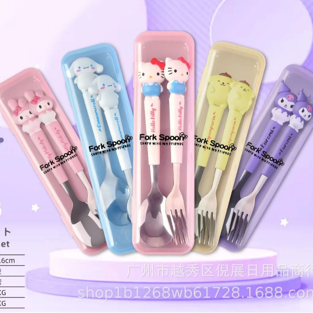 

Табельяр Kawaii Cinnamoroll Kuromi My Melody мультяшный набор ложка и вилка аниме Sanrio Девочка Сердце милая детская посуда