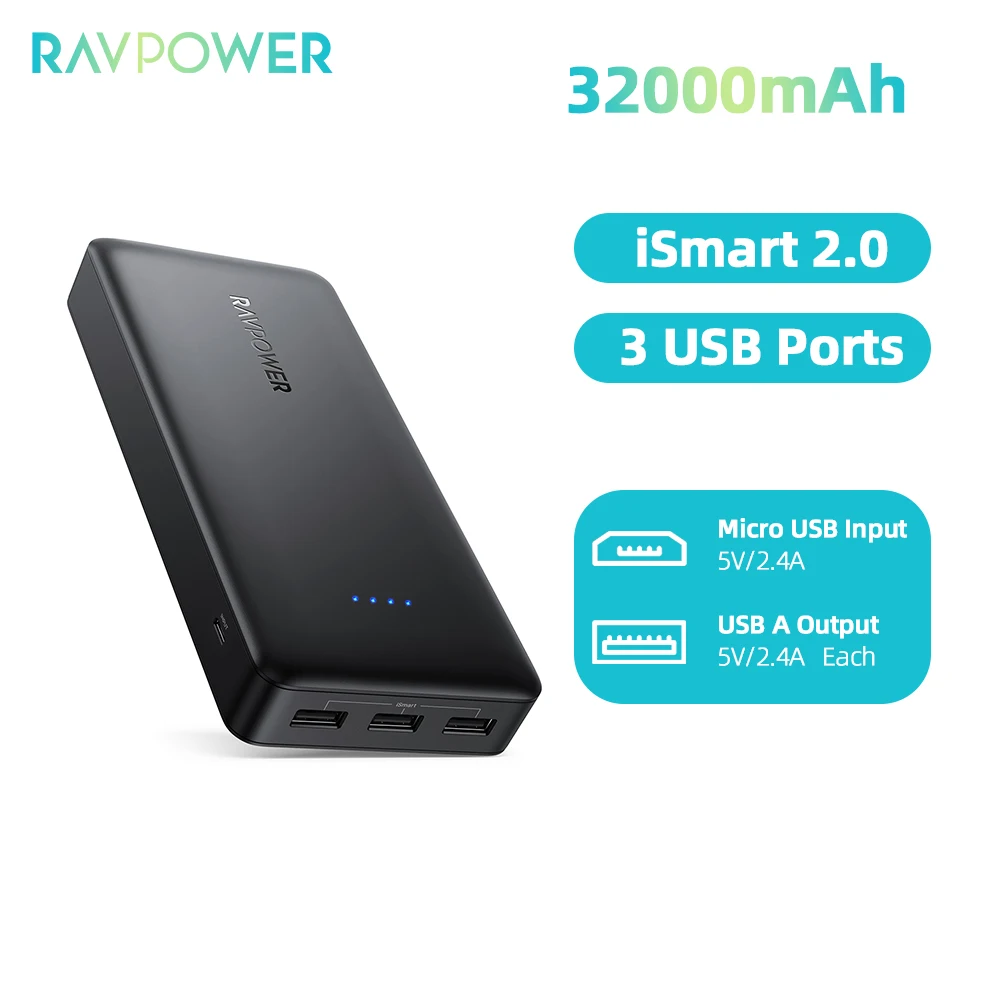 Пауэрбанк RAVPower на 3 USB-порта 32000 мАч 6 А | Мобильные телефоны и аксессуары