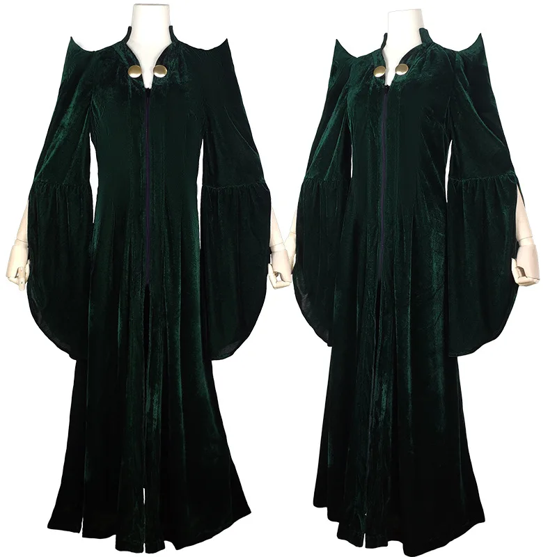 

Halloween Party Witch Wizard Cosplay Costume Dress Velvet Long Sleeve V-neck Uniform Vintage Medieval Demon Vampire Costume