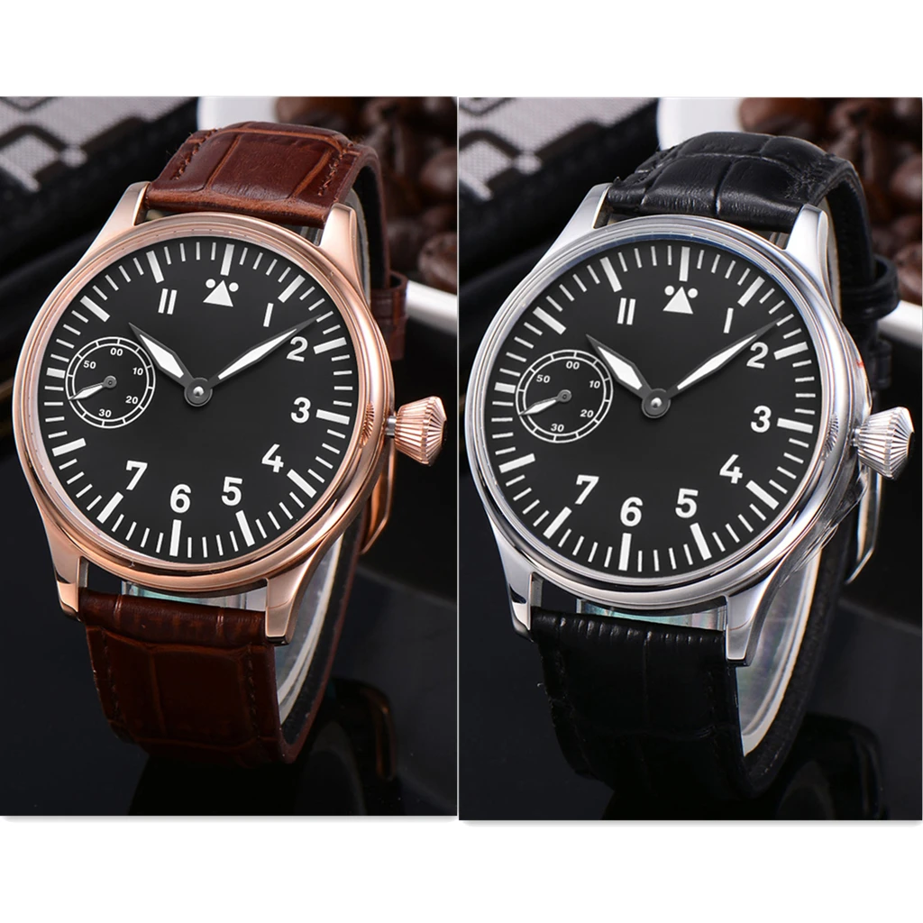 44MM Corgeut Men's Watch With Seagull ST36 Manual Winding Movement 316 Stainless Steel Case Luminous Strap