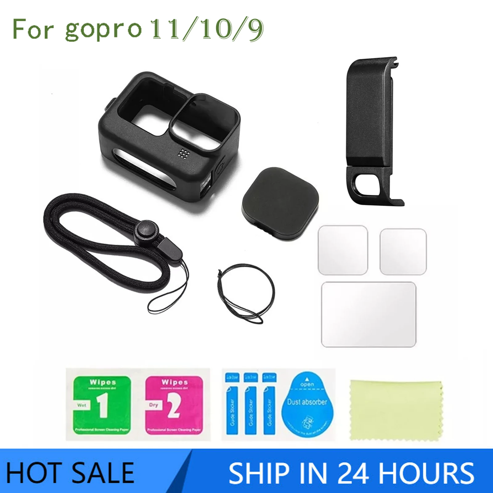 

Silicone Case for GoPro Hero 11 10 9 Black Tempered Glass Screen Protector Film Lens Cap Cover for Go Pro 9/10/11 Accessory
