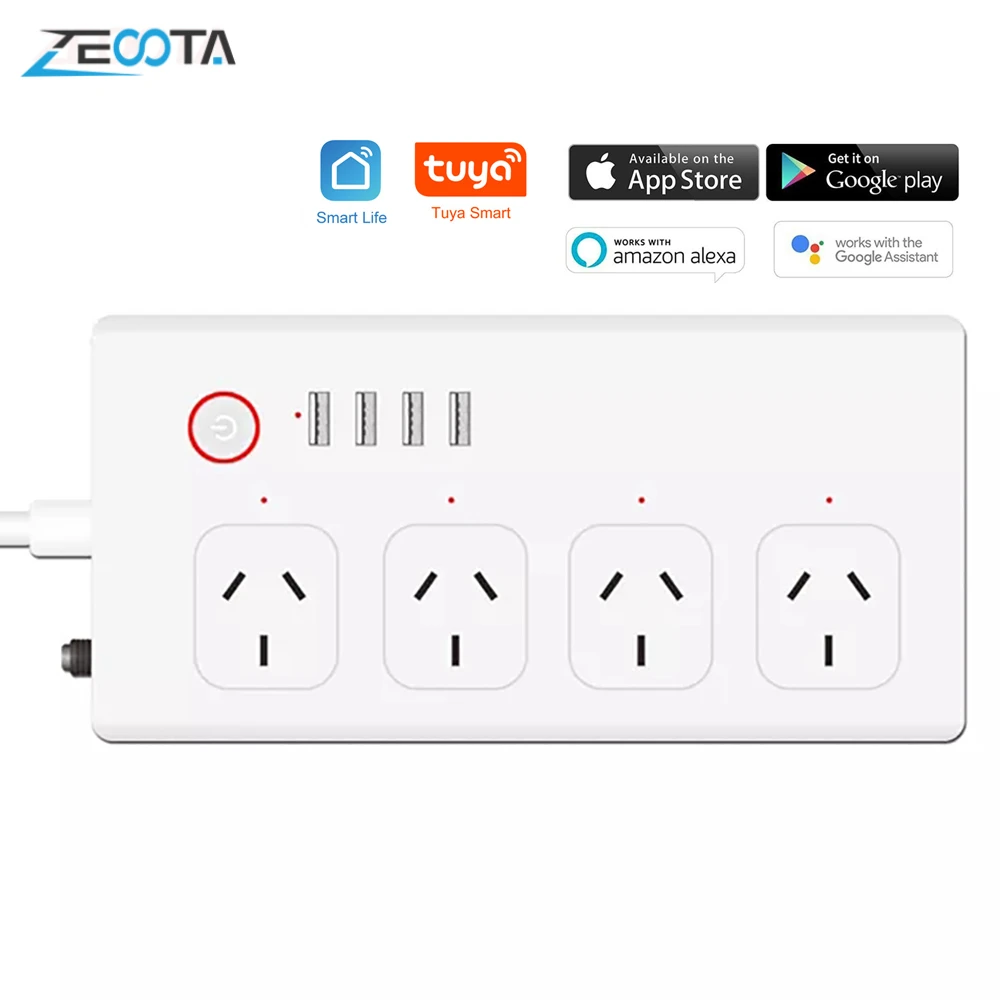 

Wifi Smart Power Strip Surge Protector Voice Control 4 AC AU Outlets Plug Socket with USB Charging Ports1.5m Extension Cord