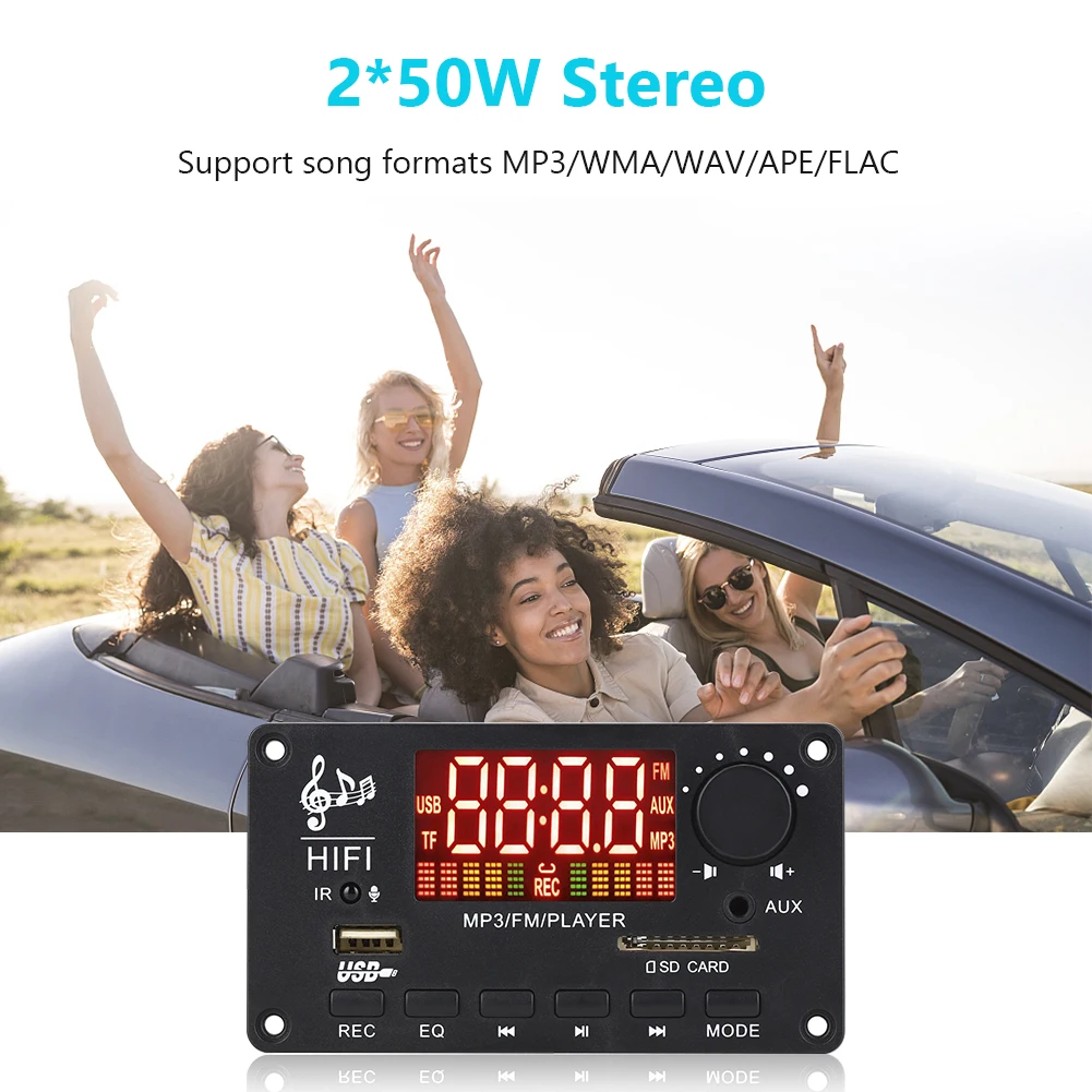 Плата декодера 5 0 совместимая с Bluetooth 12 В 2x50 Вт стерео Mp3 плата декодирования 100