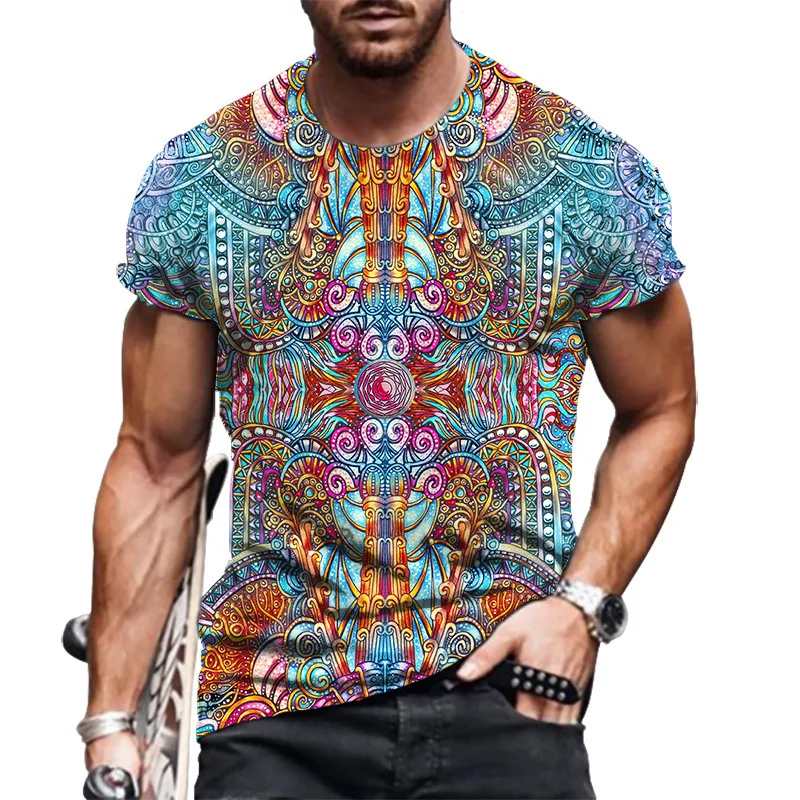 

Summer Men's 3D Printing T-shirt Street Retro Graffiti Style Short-sleeved Hip Hop Round Neck Oversized Male Clothing XXS-6XL