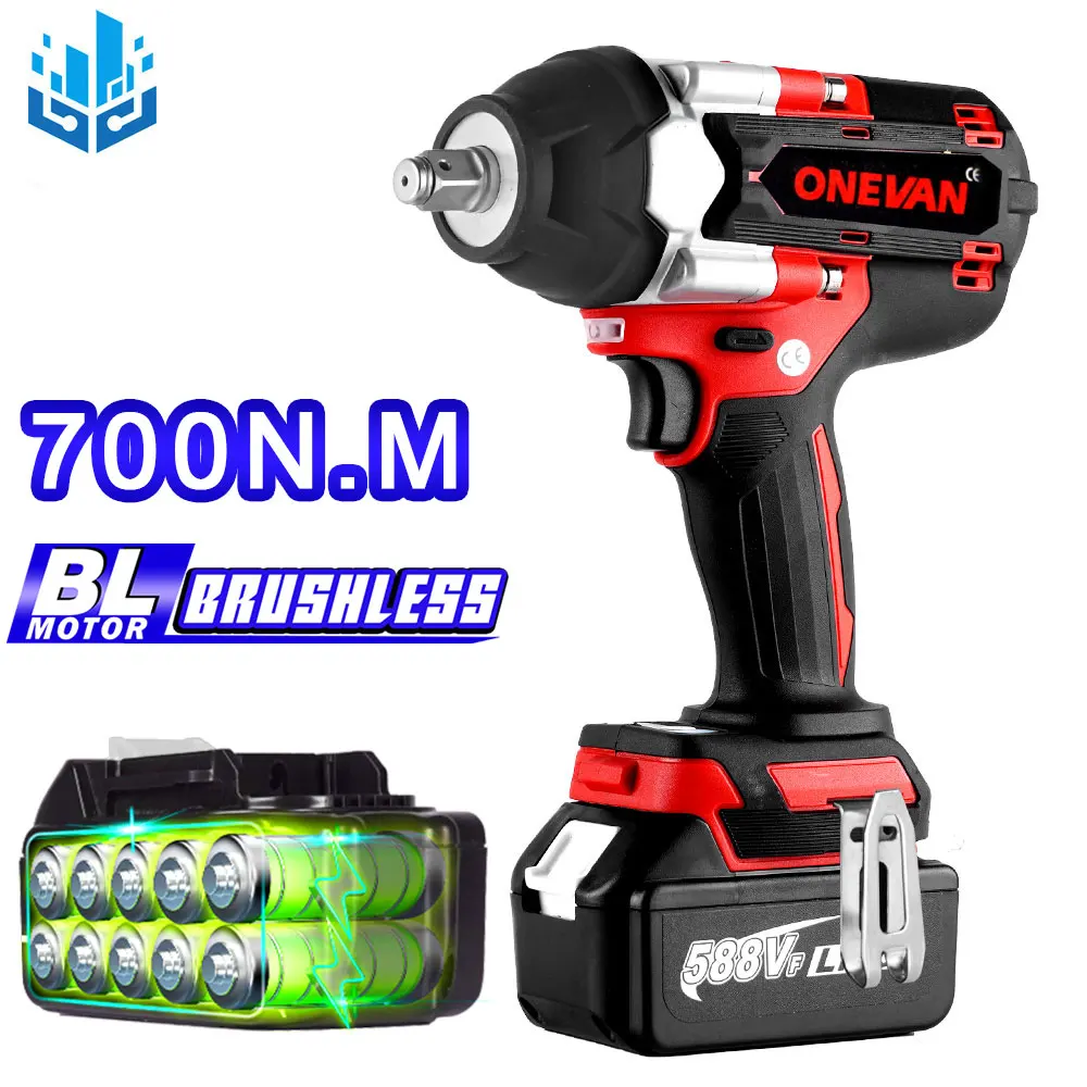 

20V Brushless Electric Wrench 700 Torque Impact Wrench Rechargeable 2 Li-ion Battery For Car Tires Cordless Power Tool