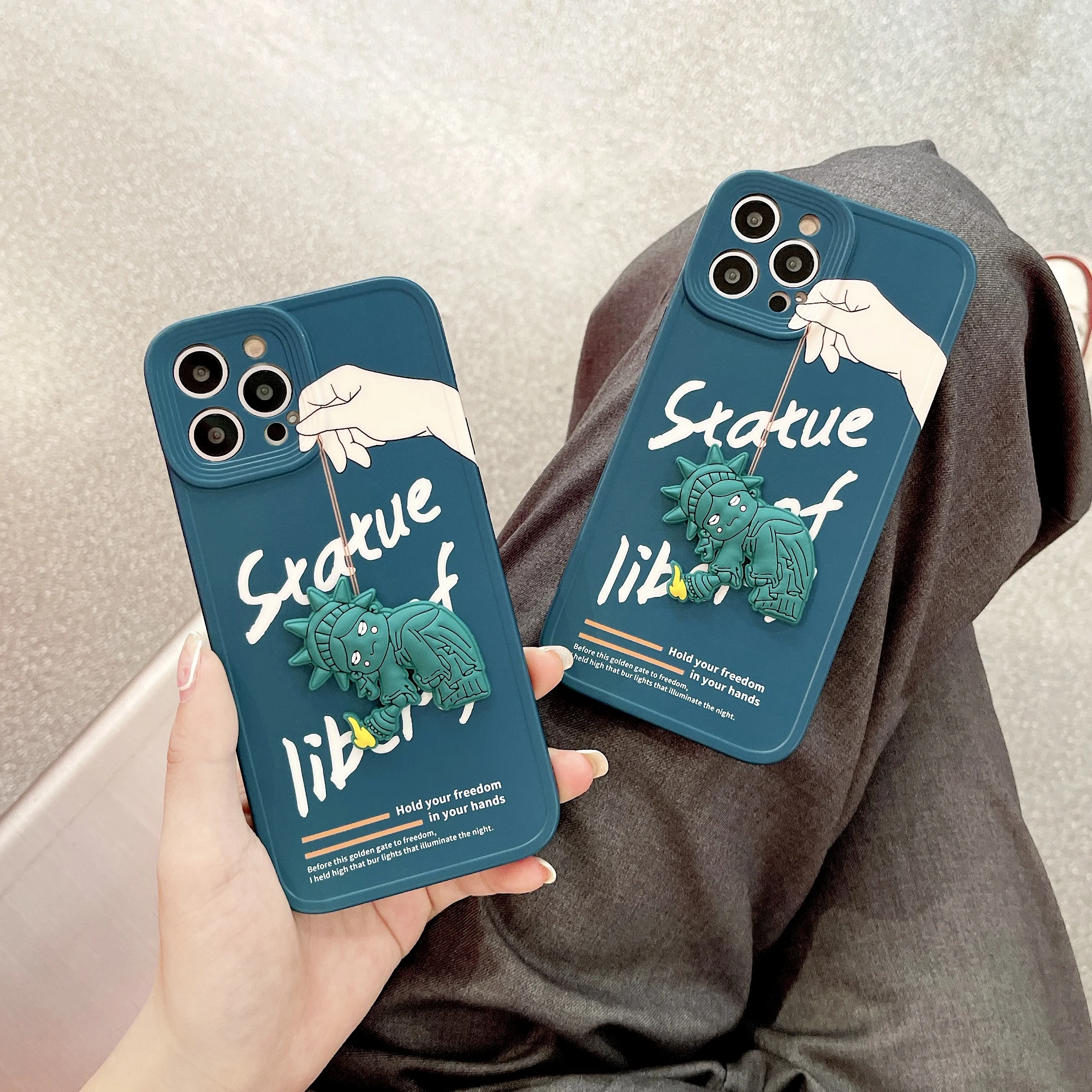 

3D Fashion Spoof Statue of Liberty Phone Case for IPhone 11 12 Pro Max Mini 7 8 Plus XR X XS MAX Trend Creative Cover