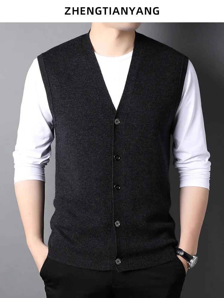 Свитер из чистой шерсти жилет мужской осенне-зимний шерстяной свитер с v-образным