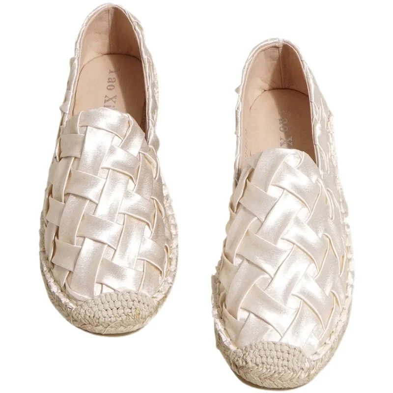 

2022 ladies satin woven Leafless shoes women oxford loafers