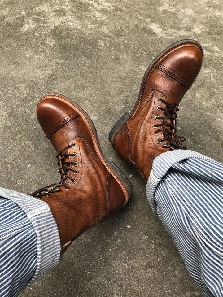 Мужские кожаные ботинки берцы