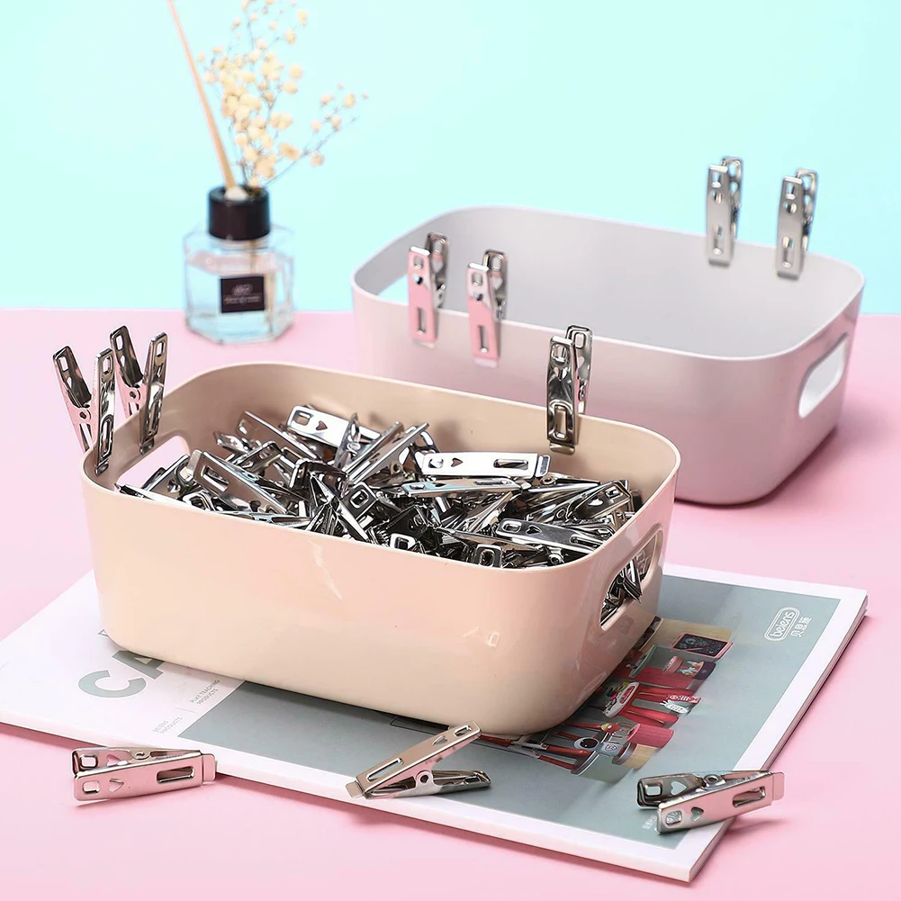 

20pcs Stainless Steel Clips Clothes Pins Pegs Holders Clothing Clamps Sealing Clip Spring Loaded Household Clothespin