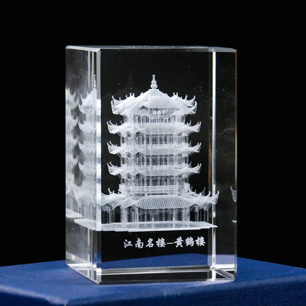 

Laser Carving Chinese Architecture Yellow Crane Tower K9 Crystal Ornament Faceted Prism Figurines Crafts Shiny Suncatcher Decor