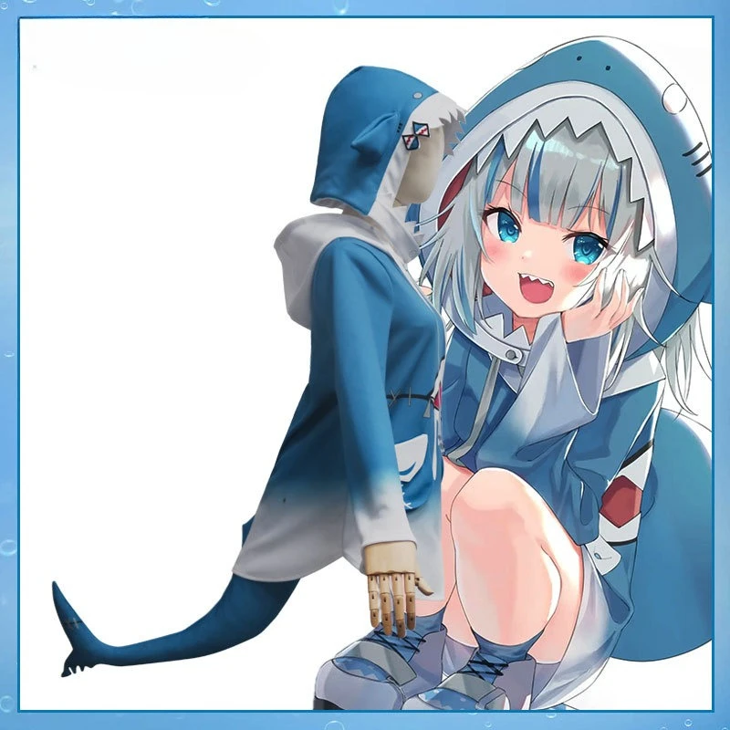 Фото ANIMECC в наличии Gawr Gura Shark Косплей Костюм Hololive Vtubers Косплей Парик Шляпа Хвост Полный комплект Наряды на Хэллоуин для женщин №3