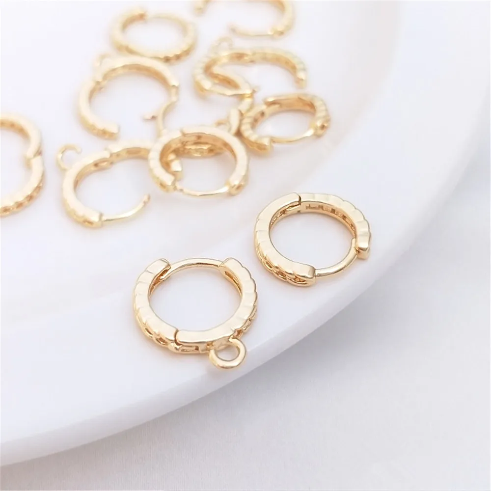 

14K Gold Filled Plated Chain pattern circle with hanging lug clasp plain ring earrings Handmade DIY earwear material accessories