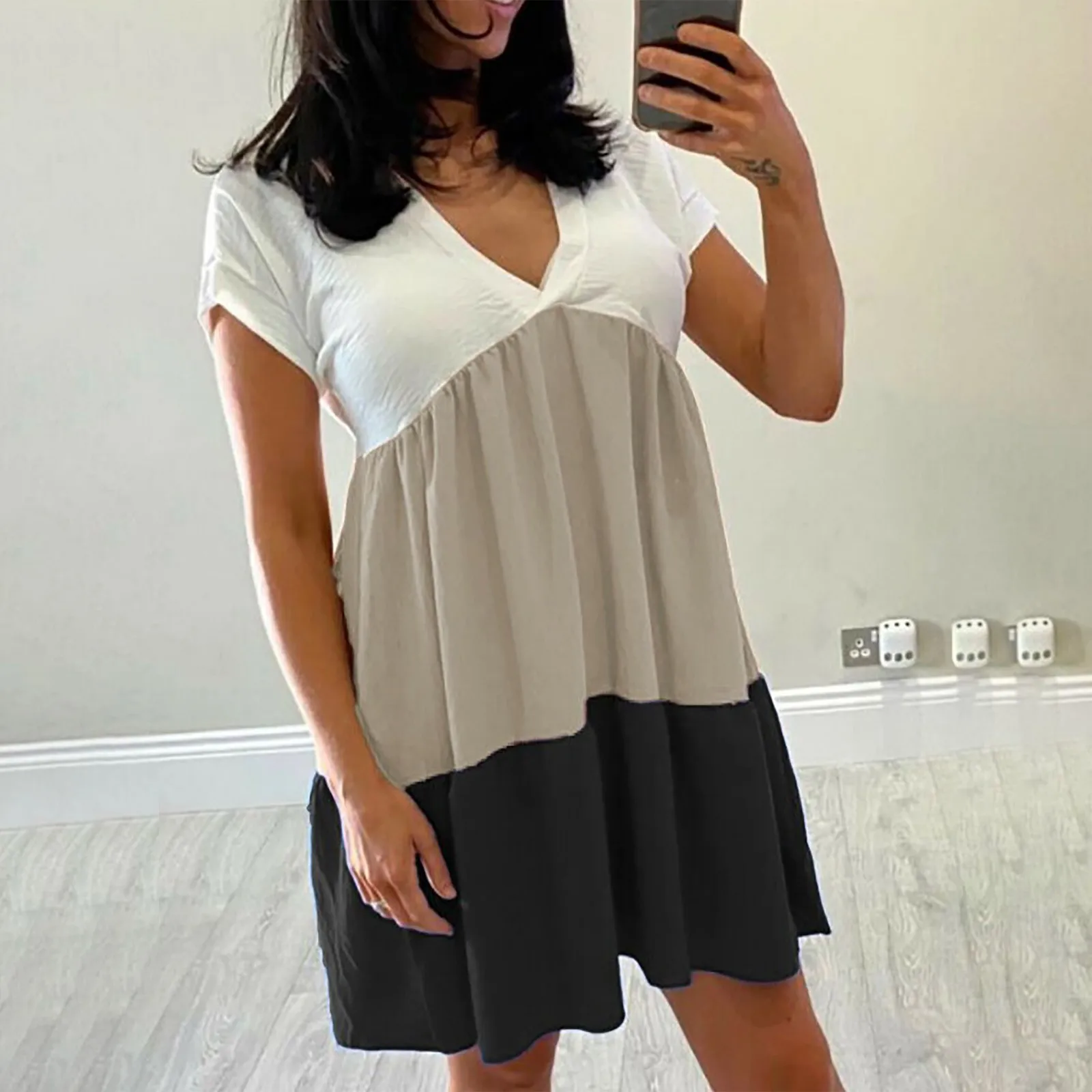 

Женское платье-туника с V-образным вырезом, свободного покроя