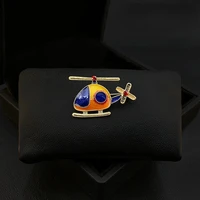 creative cartoon helicopter small brooch high end women suit plane accessories sweater pin cardigan fixed rhinestone jewelry pin