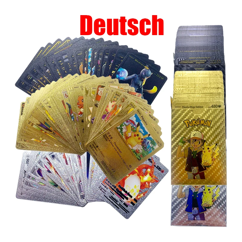 

Немецкие карты Pokemon золотые серебряные черные Karten Deutsch Vmax GX Energy Charizar Pikachu редкая коллекция боевой тренер карточка подарок
