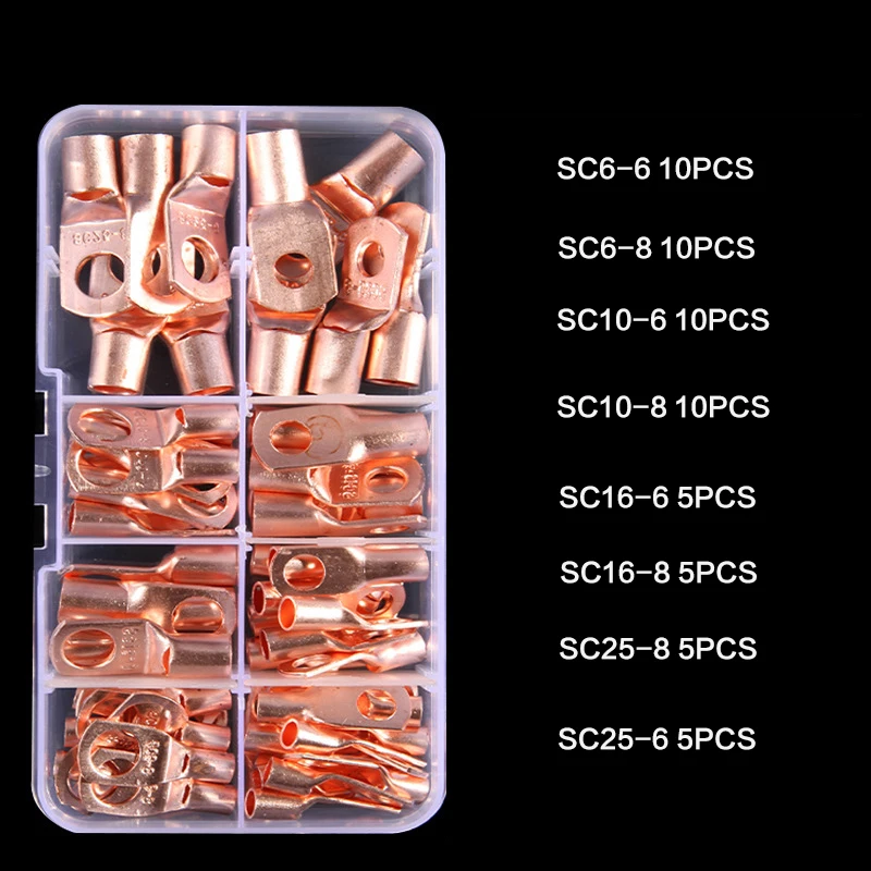

60pcs Car Copper Ring With Box Terminal Wire Crimp Connector set Bare Cable Auto Battery Terminals Soldered Connectors Kit
