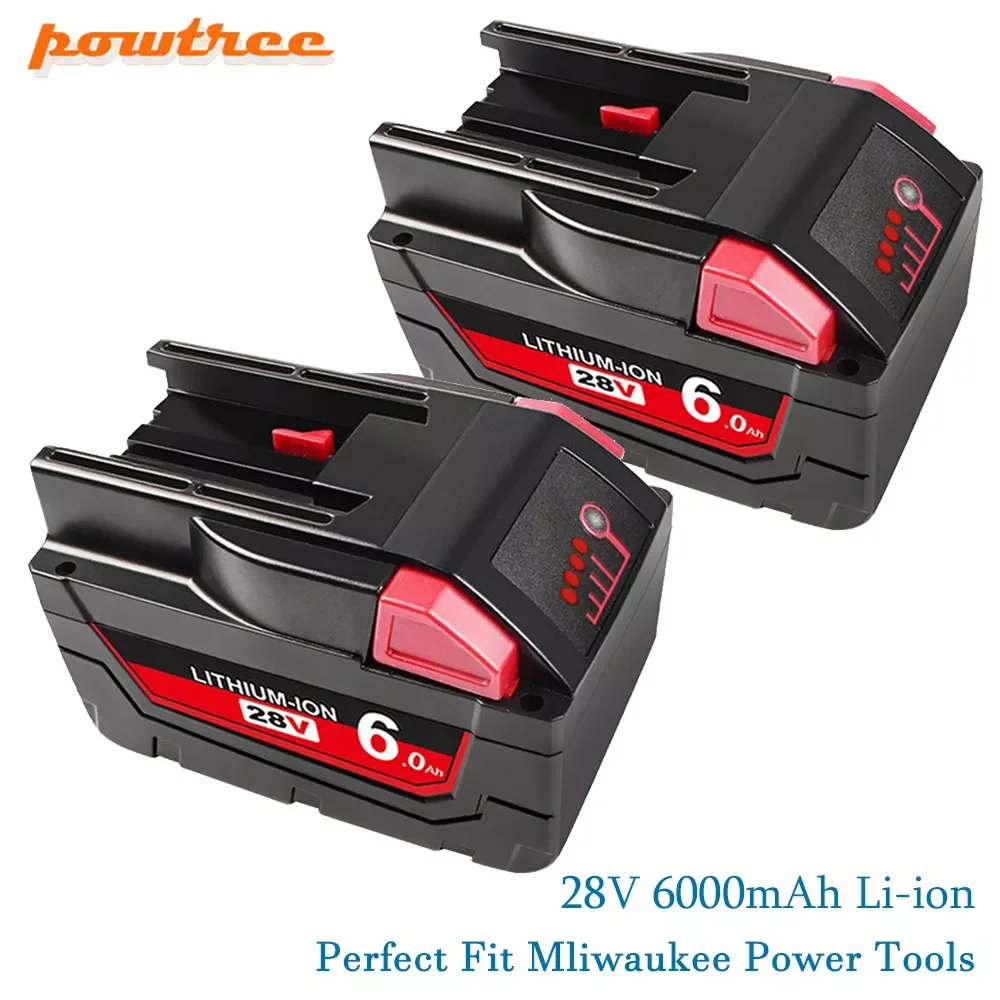 

Powtree 28V 6.0Ah M28 Lithium Replacement batteries For Milwaukee M28 28 V 48-11-2830 0730-20 Li-Ion Power Tools Battery