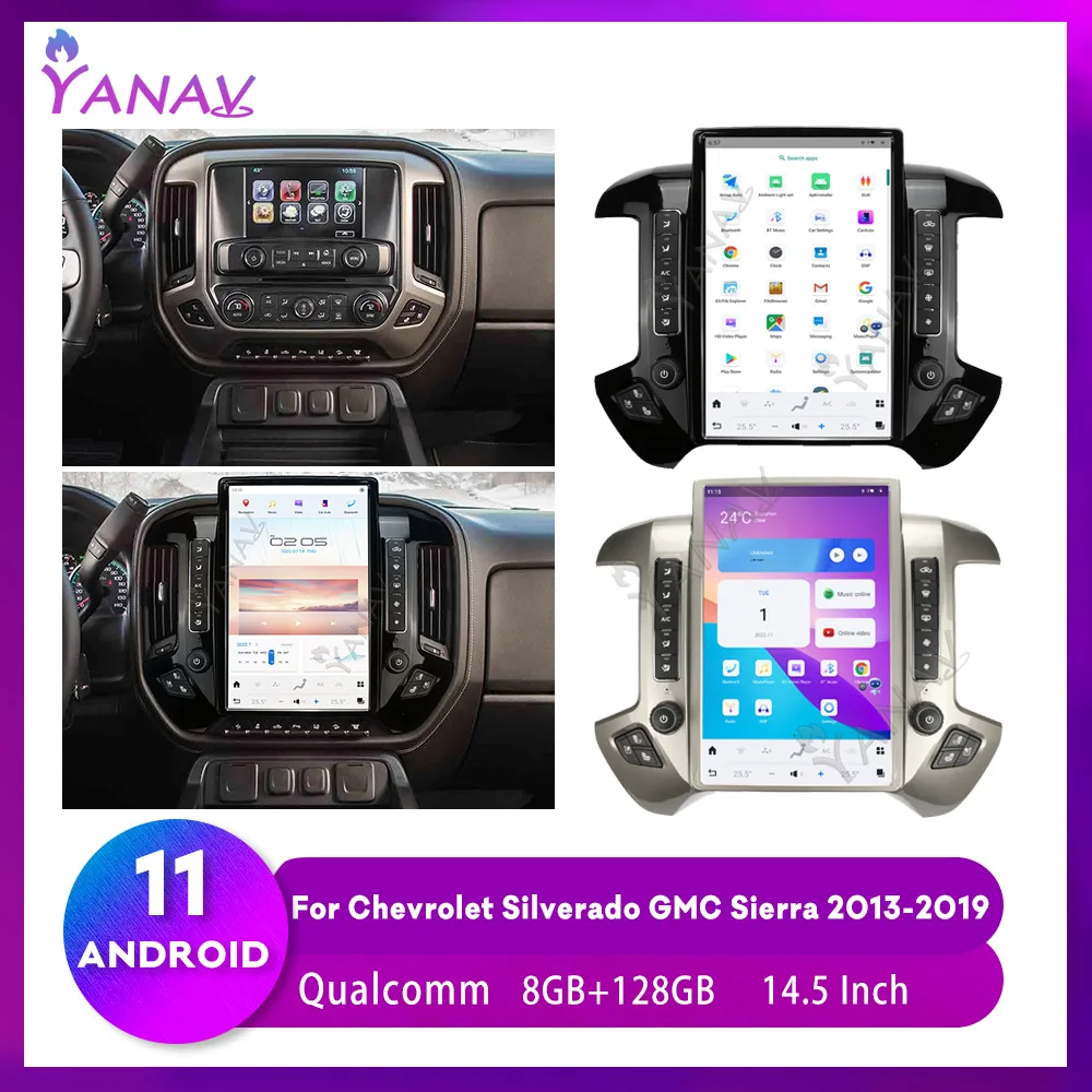 Android 11 Автомобильное радио для Chevrolet Silverado GMC Sierra 2013-2019 Tesla Screen Мультимедийный плеер GPS-навигация Беспроводной Carplay.