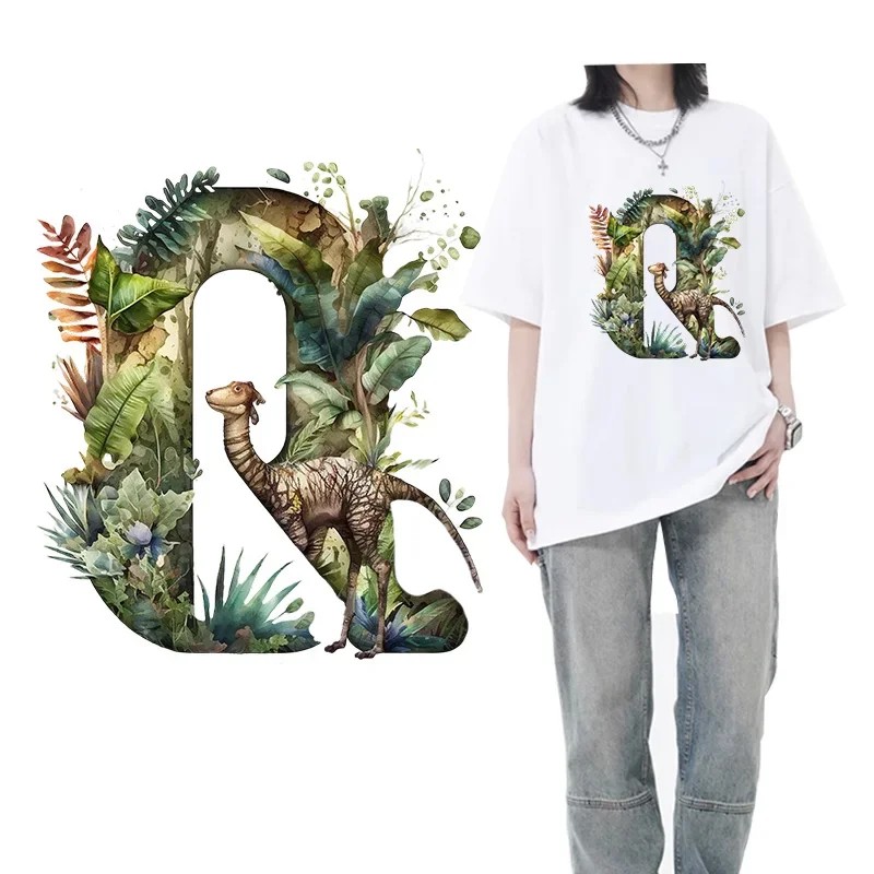Тропическое растение динозавр надпись A-Z визуальный дизайн Термотрансферная