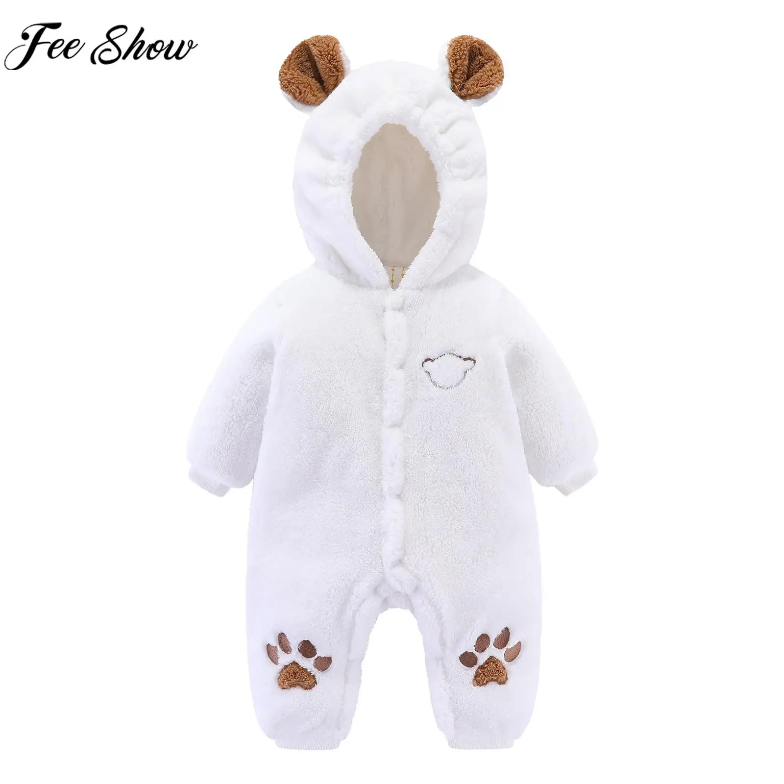 

Newborn Baby Casual Cute Rabbit Romper Infant Long Sleeve Lovely Plush Velvet Warm Hoodie Bodysuit Loungewear Winter Costume