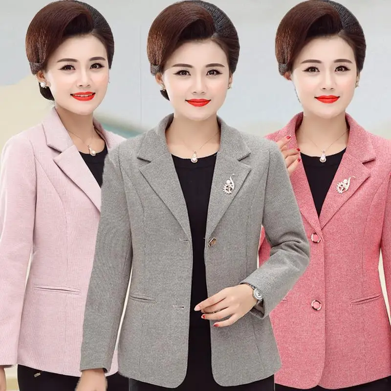

Пиджаки для женщин среднего возраста, новинка 2023, корейская мода, шикарные костюмы большого размера с длинным рукавом, винтажные офисные женские элегантные куртки R44