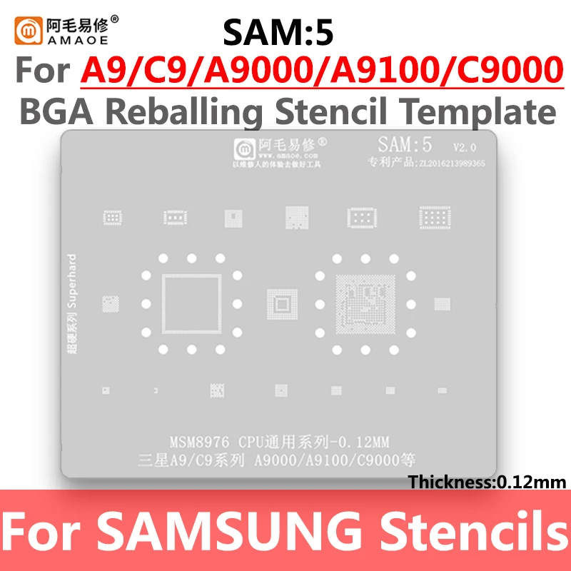 

Amaoe SAM5 BGA Reballing Stencil For Samsung C9 C9000 A9 A9000 A9100 MSM8976 CPU RAM AUDIO WIFI POWER Solder Reballing Tin Pin