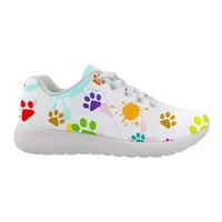 cartoon dog paw print pattern casual flat shoes for women lace up breathable fitness bodybuilding shoes students chunky sneakers