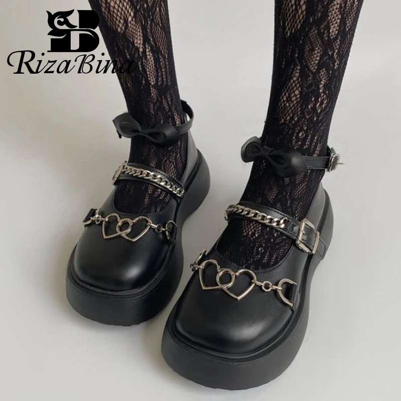 

RIZABINA New Arrivals Pumps For Women Chunky Metal Chain Lolita Fashion Spring Shoes Woman Gothic Club Party Shoes Size 35-40