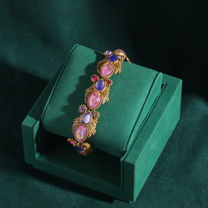 Винтажные золотые браслеты из натурального камня фиолетовые капли воды в форме