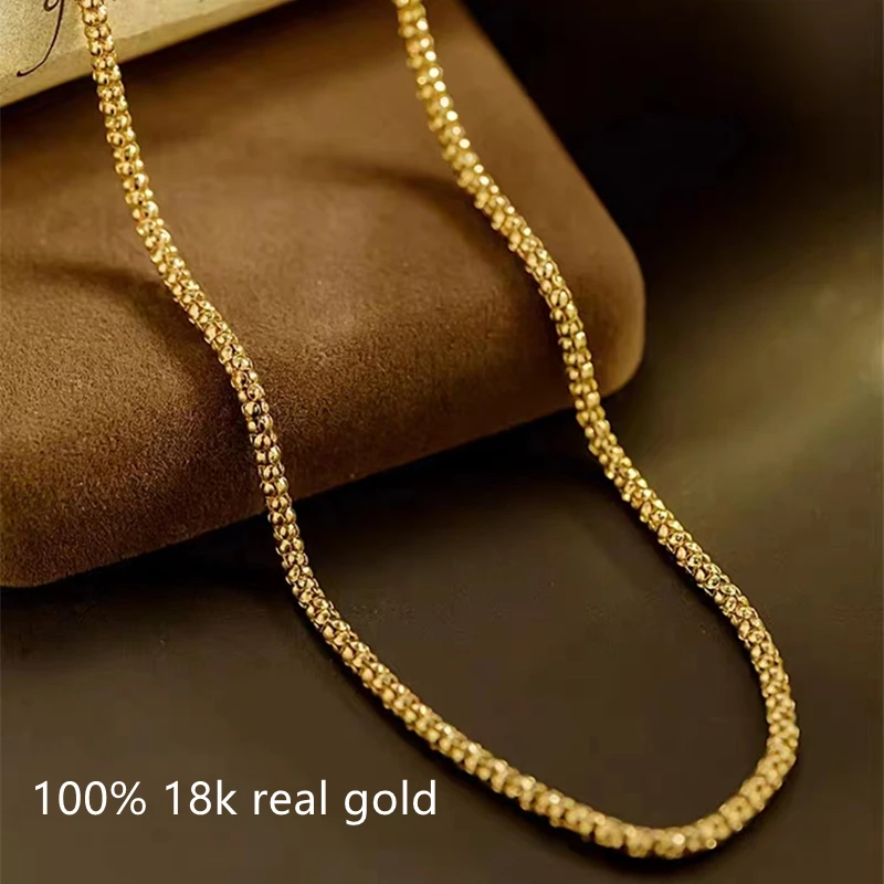 

VOJEFEN 14K Gold Long Necklace Jewellery Original AU585 Real Gold Rope Chains Choker Women High Quality Jewelry Personalized
