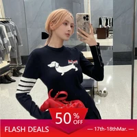 spring tb college style back cartoon puppy jacquard sweater four bars ins slim top all match sweater