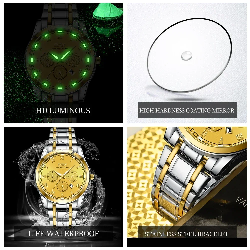 OPK 8119 Men's Watches Simple Casual Original Quartz For Man Waterproof Stainleess Steel Luminous Relogios Masculino