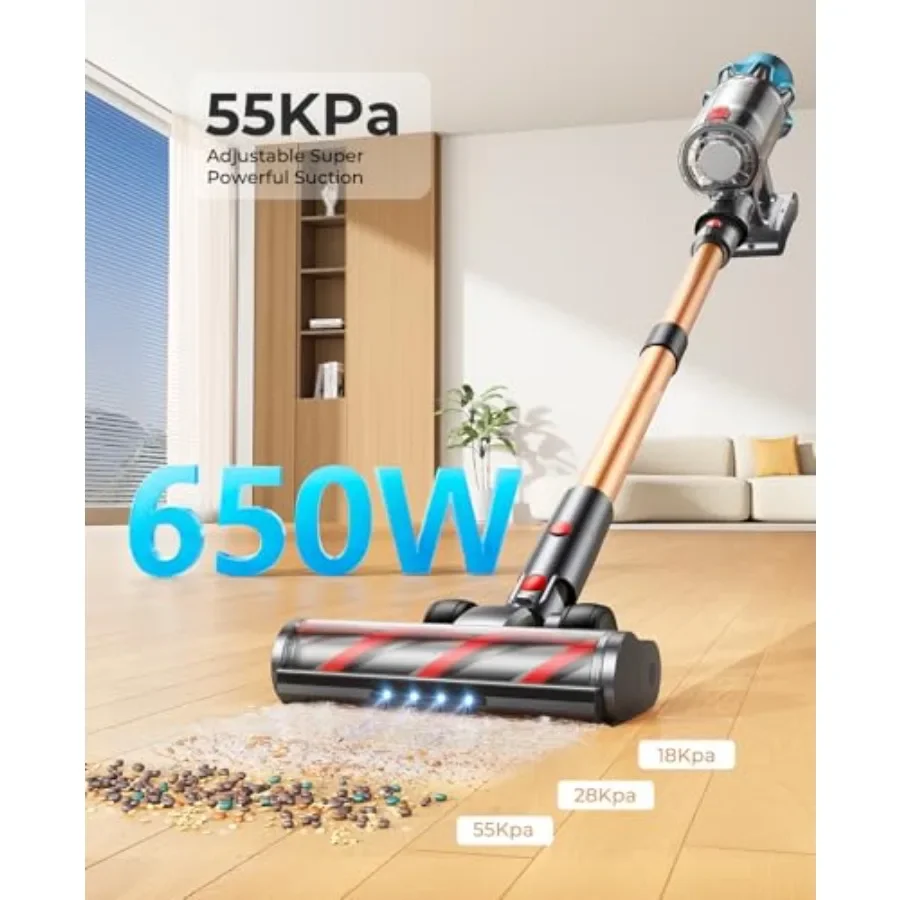 Фото Беспроводной вертикальный пылесос FirmHome Store 650 Вт, 55 кПа, с сенсорным дисплеем, 70 минут работы, самостоящий, ручной, для ковров и твердых полов №2