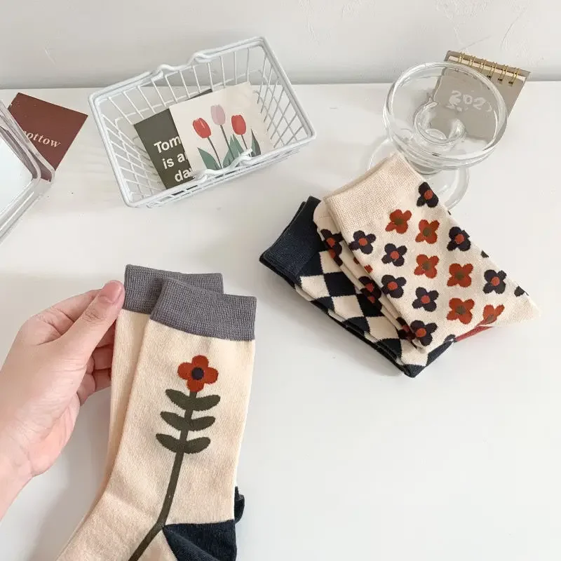 Носки Женские носки-трубы с ромбами Чулки в студенческом стиле трендовые