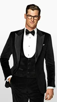 mens black velvet suit point lapel wedding tuxedo three piece groom wear prom blazer with jacket vest and pants