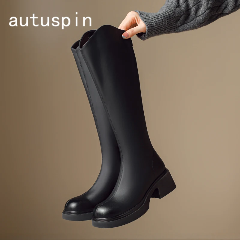 AUTUSPIN 34–40 длинные сапоги для женщин зимняя обувь модные классические однотонные