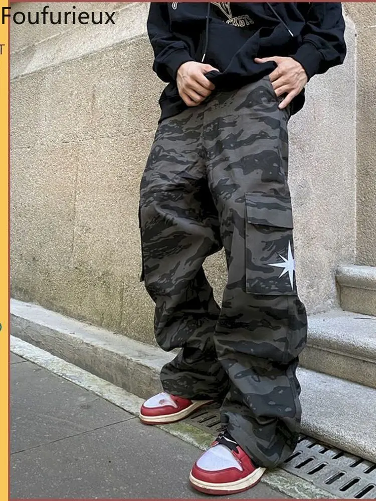 

Мужские свободные брюки-карго с высокой талией, в стиле хип-хоп