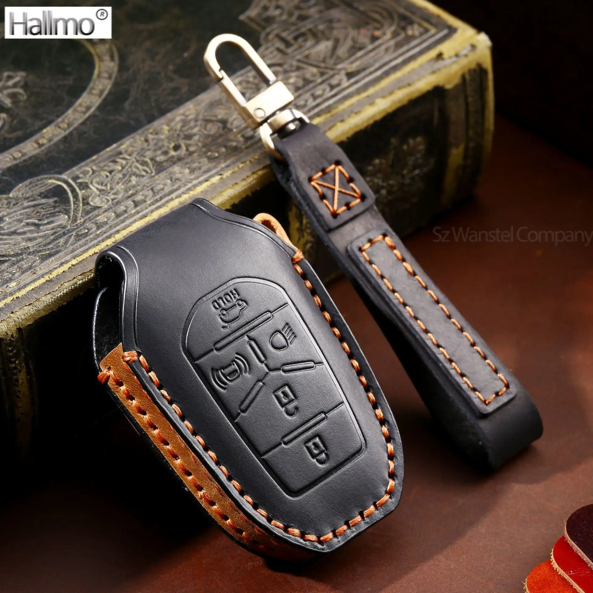

Hallmo Genuine Leather Car Key Cover Case Remote Key Holder Key Bag for Ssang Yong 2020 G4 Rexton Auto Keychain Accessories